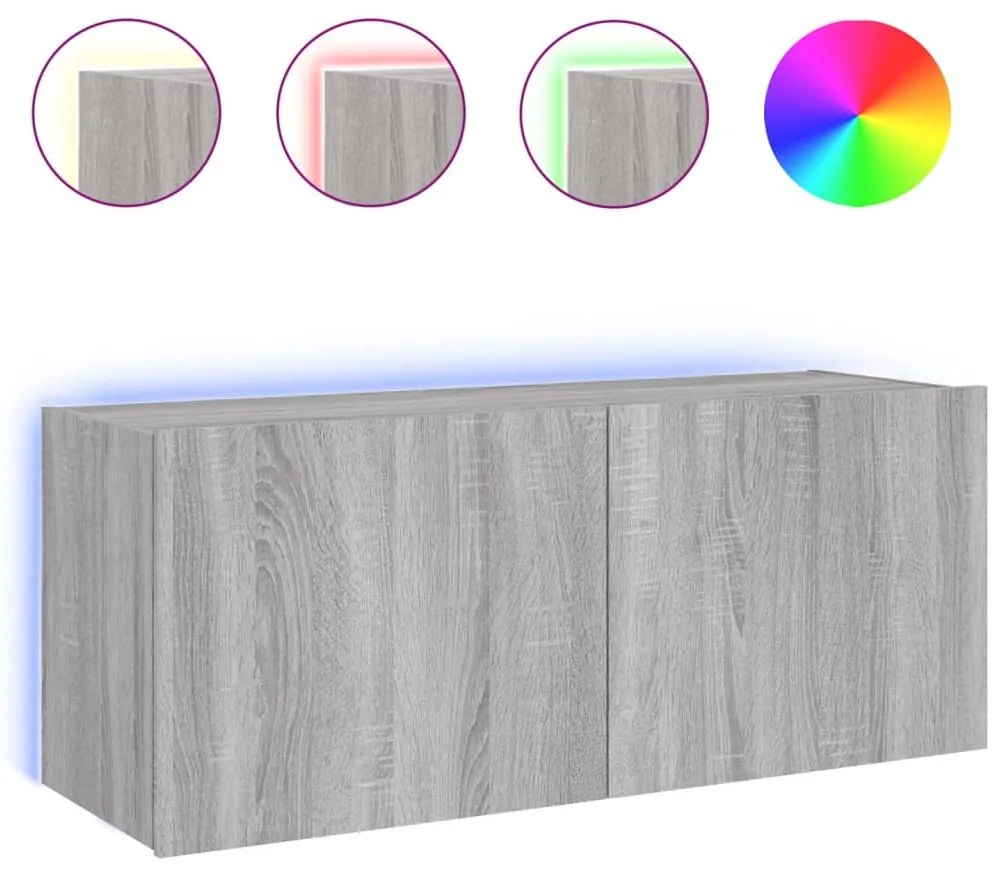 vidaXL Έπιπλο Τοίχου Τηλεόρασης με LED Γκρι Sonoma 100x35x41 εκ.