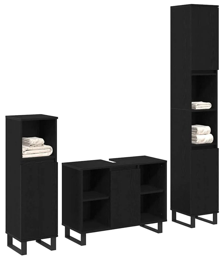vidaXL Σετ Επίπλων Μπάνιου με αποθήκευση 3 pcs Μαύρο 30 x 30 x 180 cm