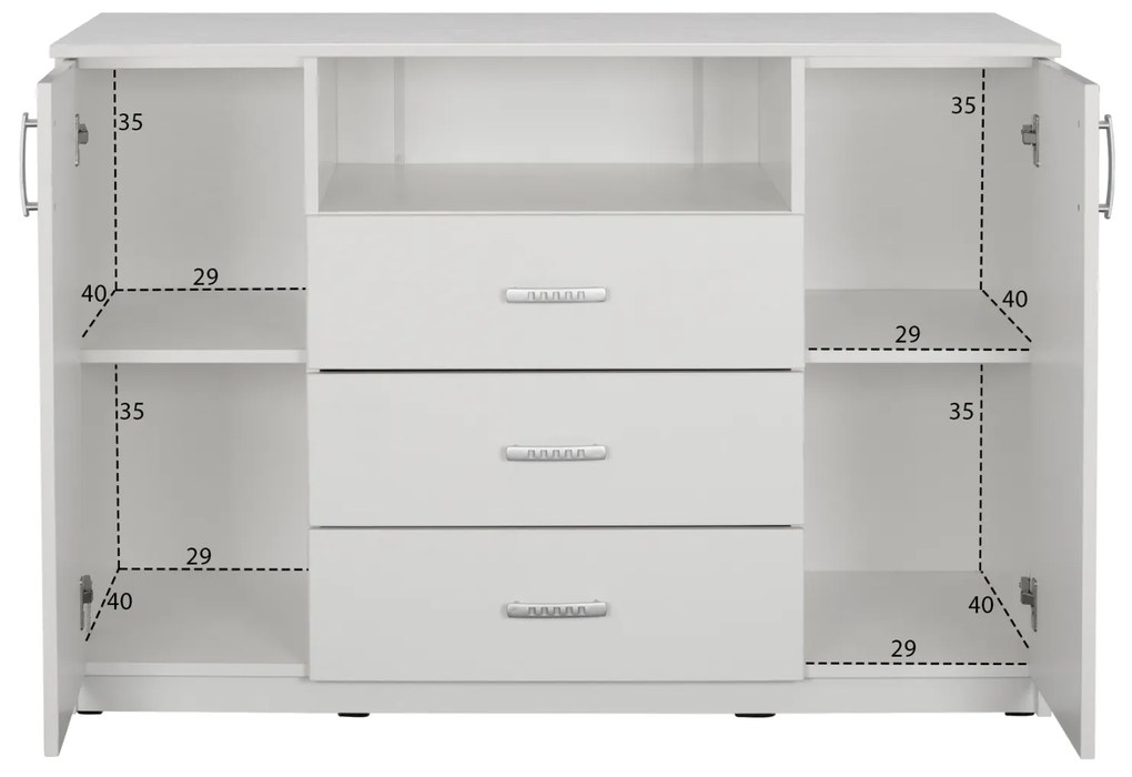 Μπουφές Με 2 Ντουλάπια Κ 3 Συρτάρια Adler Λευκός 120x45x85y Εκ.