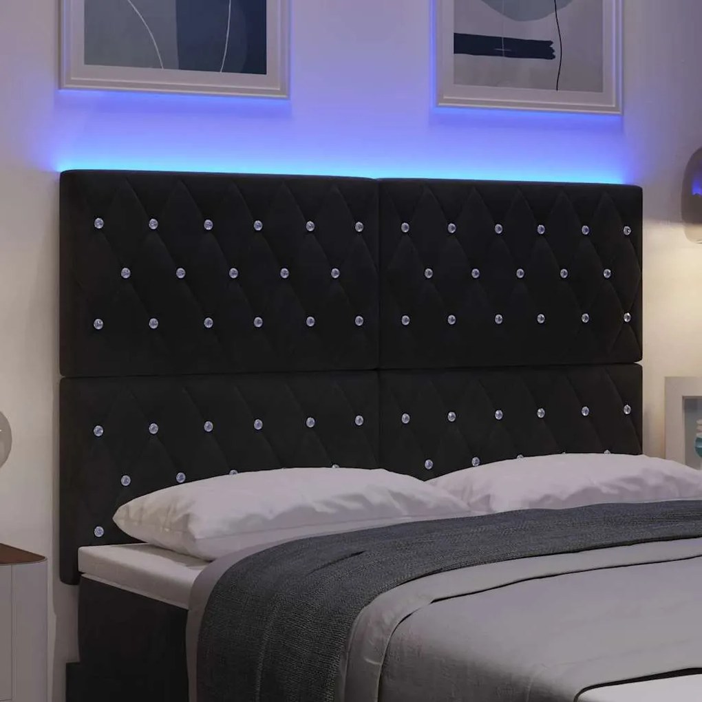 vidaXL Κεφαλάρι LED με φώτα λωρίδας LED Argyle Μαύρο 144 cm Βελούδο