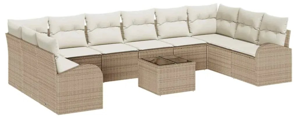 vidaXL Σετ Καναπέ Κήπου 11 pcs Μπεζ, Κρέμα Πολυ rattan, βαμμένο ατσάλι