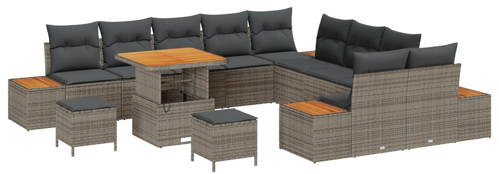 vidaXL Σετ Καναπέ Κήπου με μαξιλάρι 13 pcs Γκρι Πολυ ράταν