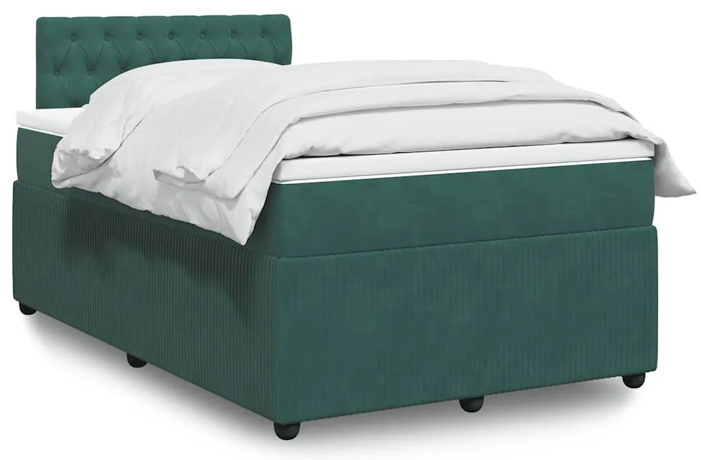 vidaXL Κρεβάτι Boxspring με Στρώμα Σκούρο Πράσινο 120x200εκ. Βελούδινο