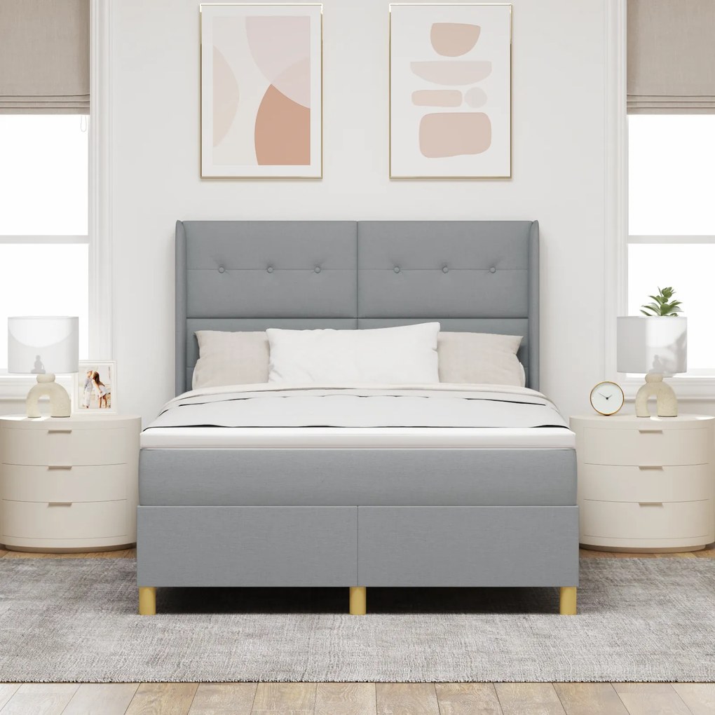 vidaXL Κρεβάτι Box Spring με Στρώμα και LED Φωτισμό Γκρι 140x200 εκ. Ύφασμα