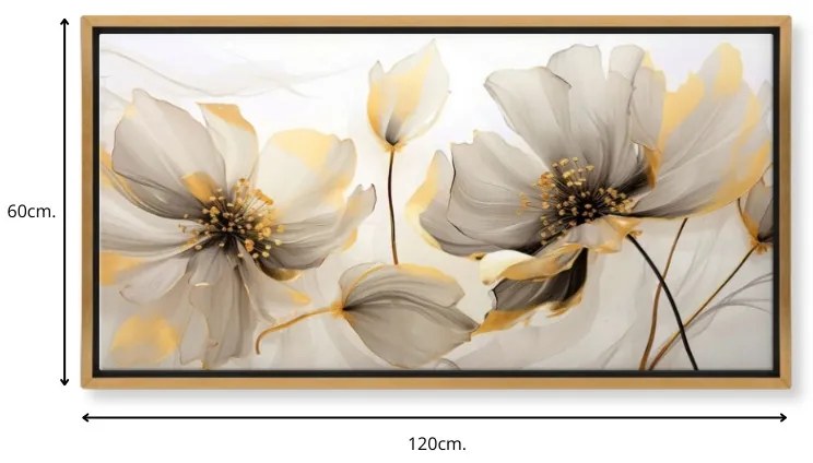 Πίνακας σε καμβά &quot;Ethereal Blossom&quot; Megapap ψηφιακής εκτύπωσης με κορνίζα χρώμα χρυσό 120x60x3εκ.