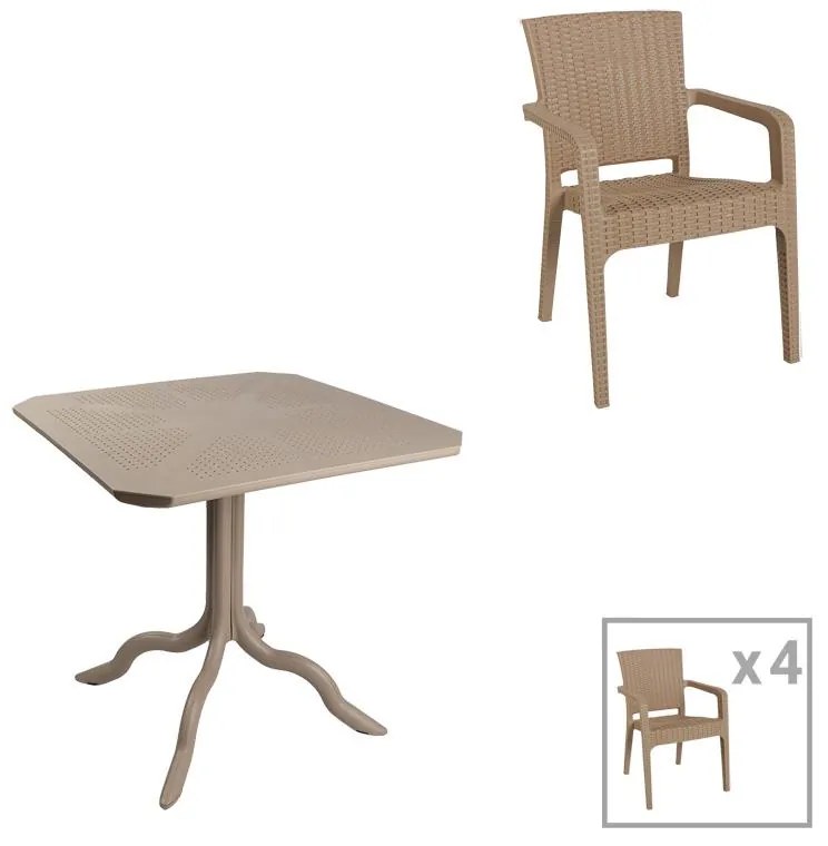 Τραπεζαρία Groovy-Halcyon σετ 5τεμ PP cappuccino 80x80x74,5εκ. 80x80x74.5 εκ.