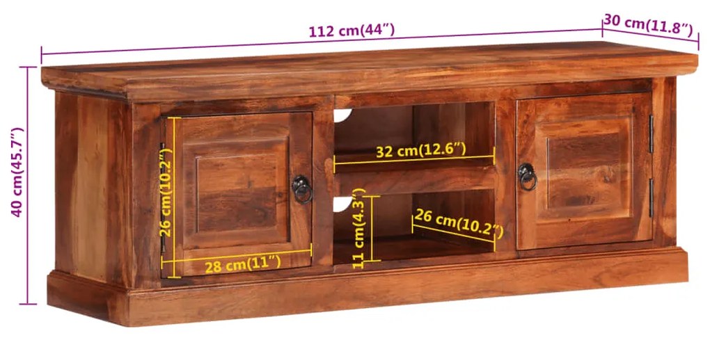 Έπιπλο Τηλεόρασης με Πόρτες 112x30x40 εκ. Μασίφ Ξύλο Ακακίας - Καφέ