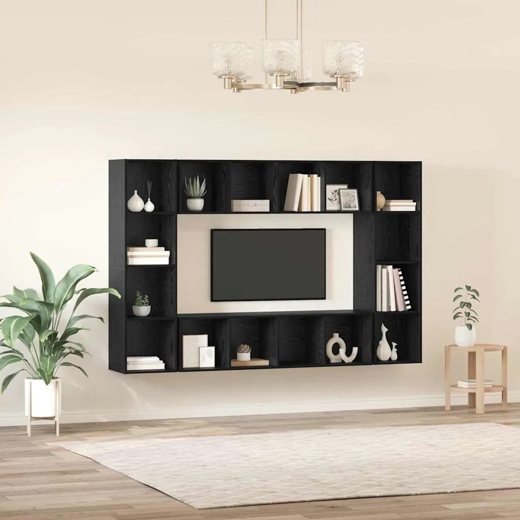 vidaXL Ντουλάπι TV 4 pcs Μαύρο 37 x 37 x 142.5 εκ Επεξεργασμένο ξύλο
