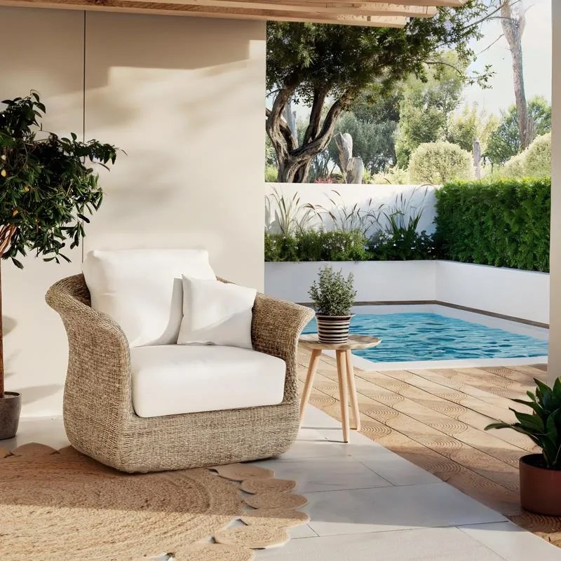 Καρέκλα - Πολυθρόνα Gogi αλουμίνιο-συνθετικό wicker σε φυσικό χρώμα-μπεζ ύφασμα 100x83x73εκ 100x73x83 εκ.