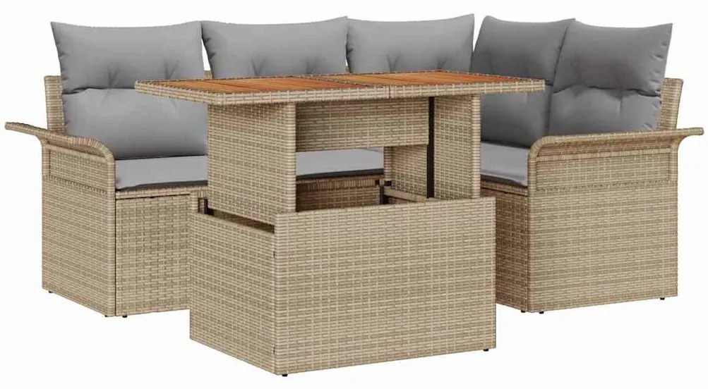 vidaXL Σετ Καναπέ Κήπου με αποθήκευση 5 pcs Μπεζ Πολυ ράταν