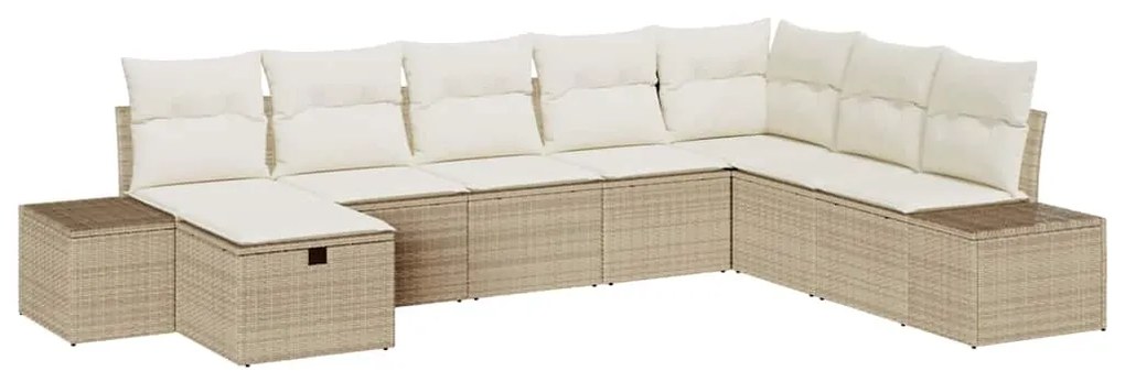 vidaXL Σετ Καναπέ Κήπου με μαξιλάρι 8 pcs Μπεζ Πολυ ράταν