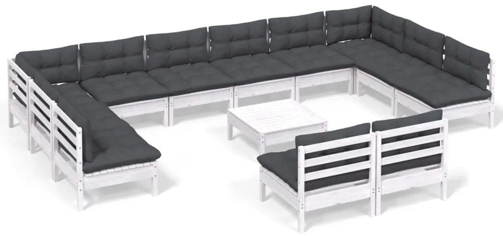 vidaXL Σαλόνι Κήπου Σετ 13 Τεμαχίων Λευκό από Μασίφ Πεύκο με Μαξιλάρια