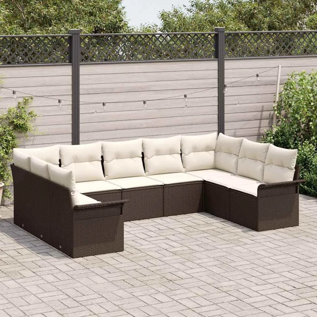 vidaXL Σετ Καναπέ Κήπου με μαξιλάρι 9 pcs Καφέ Πολυ ράταν