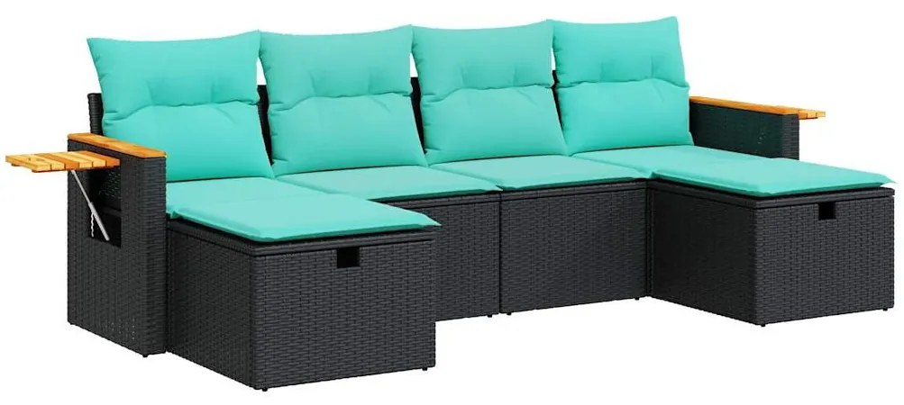 vidaXL Καναπές Κήπου 6 Τεμαχίων Μαύρο από Συνθετικό Ρατάν με Μαξιλάρια