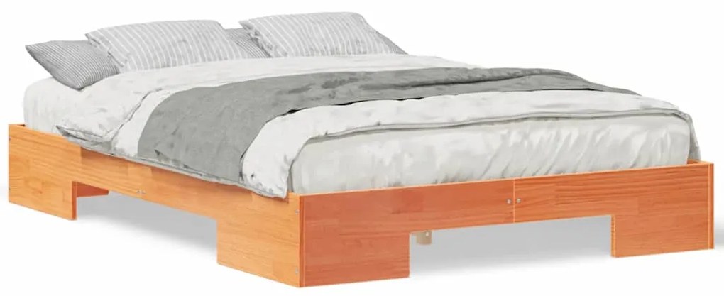 vidaXL Κρεβάτι δαπέδου Καφέ 120 x 200 cm Μασίφ ξύλο πεύκου