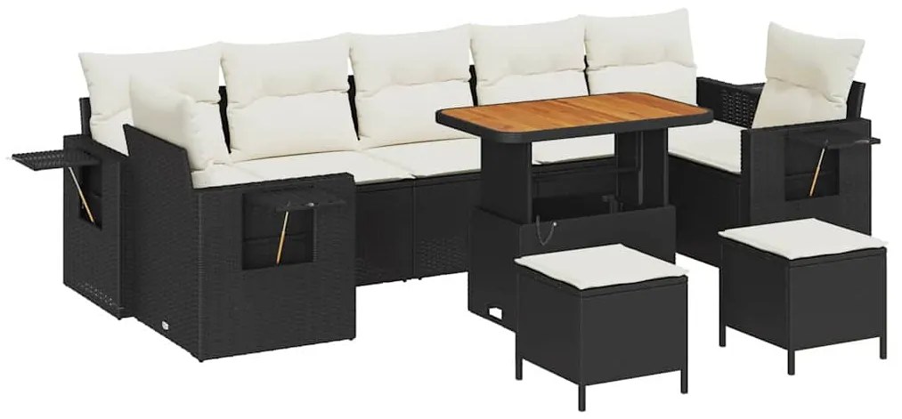 vidaXL Σετ Καναπέ Κήπου 10 pcs Μαύρο και κρεμ συνθετικό ρατάν