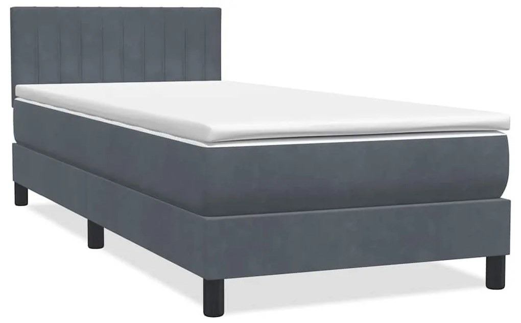 Κρεβάτι Boxspring με Στρώμα Σκούρο Γκρι 90x210 εκ. Βελούδινο - Γκρι