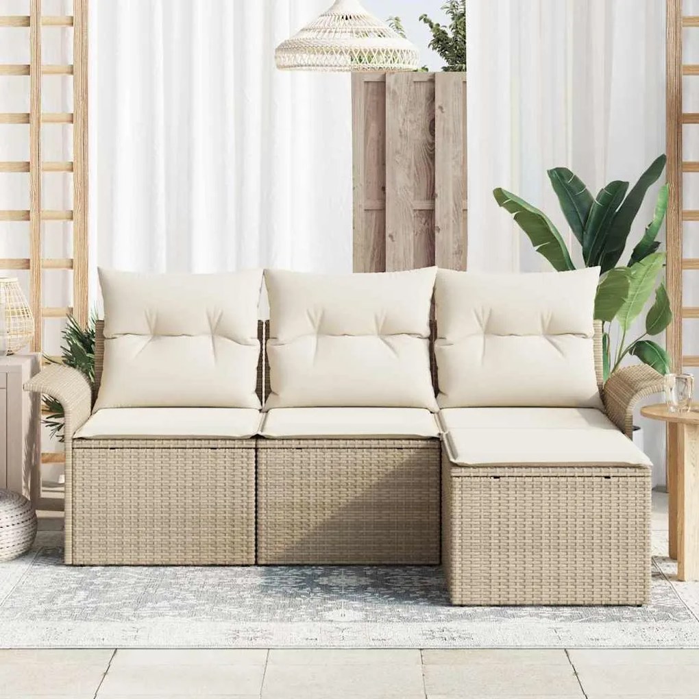 vidaXL Σετ Καναπέ Κήπου με μαξιλάρι 4 pcs Μπεζ Πολυ ράταν
