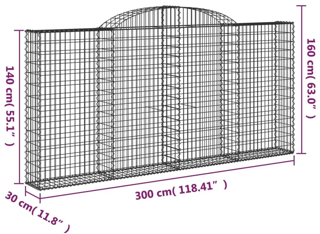 vidaXL Συρματοκιβώτια Τοξωτά 4 τεμ. 300x30x140/160 εκ. Γαλβαν. Ατσάλι