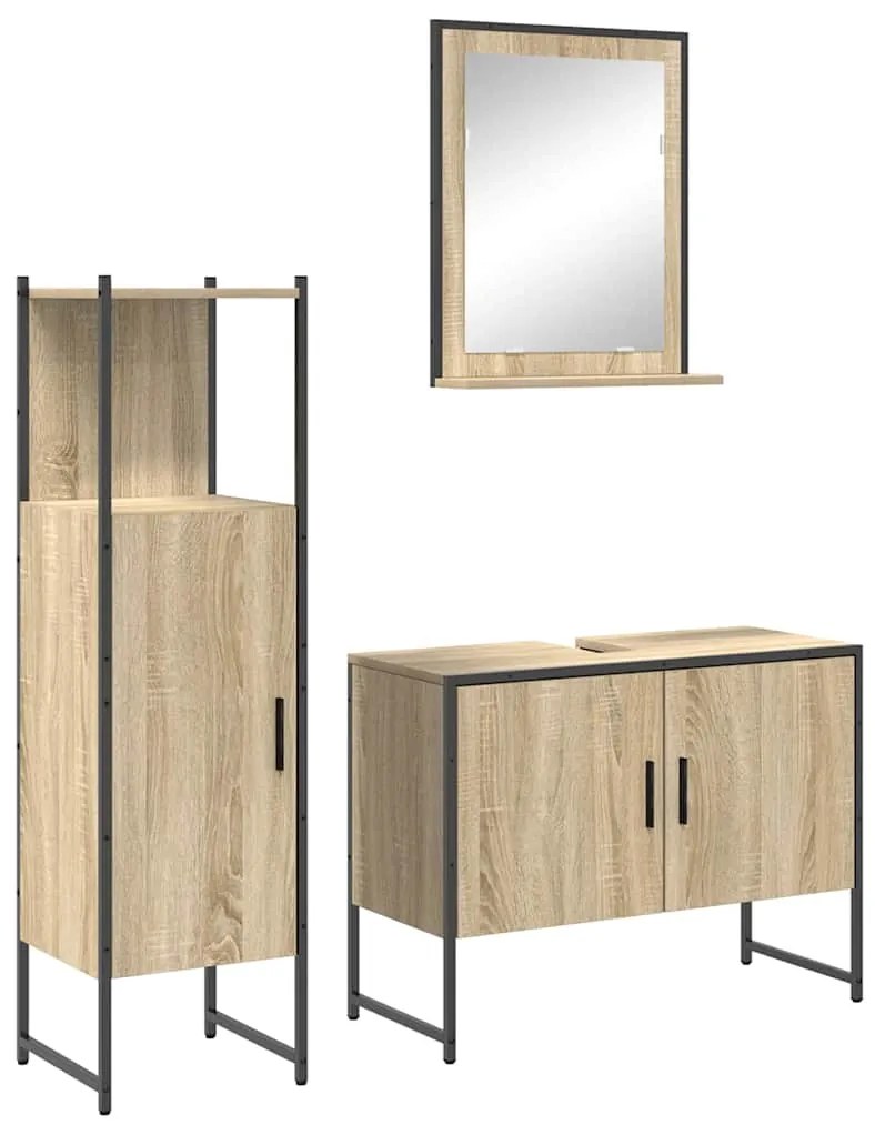 vidaXL Σετ Επίπλων Μπάνιου με ράφι 3 pcs Καφέ 33 x 33 x 120.5 εκ.