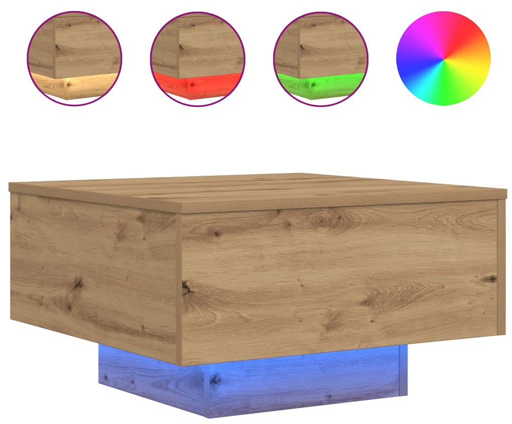 vidaXL Τραπέζι Καφέ με LED Φώτα Artisan Oak 55x55x31 εκ