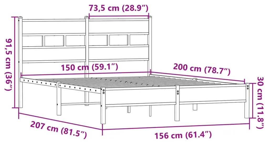 Πλαίσιο Κρεβατιού Χωρ. Στρώμα Sonoma Δρυς 150x200εκ. Επ. Ξύλο - Καφέ