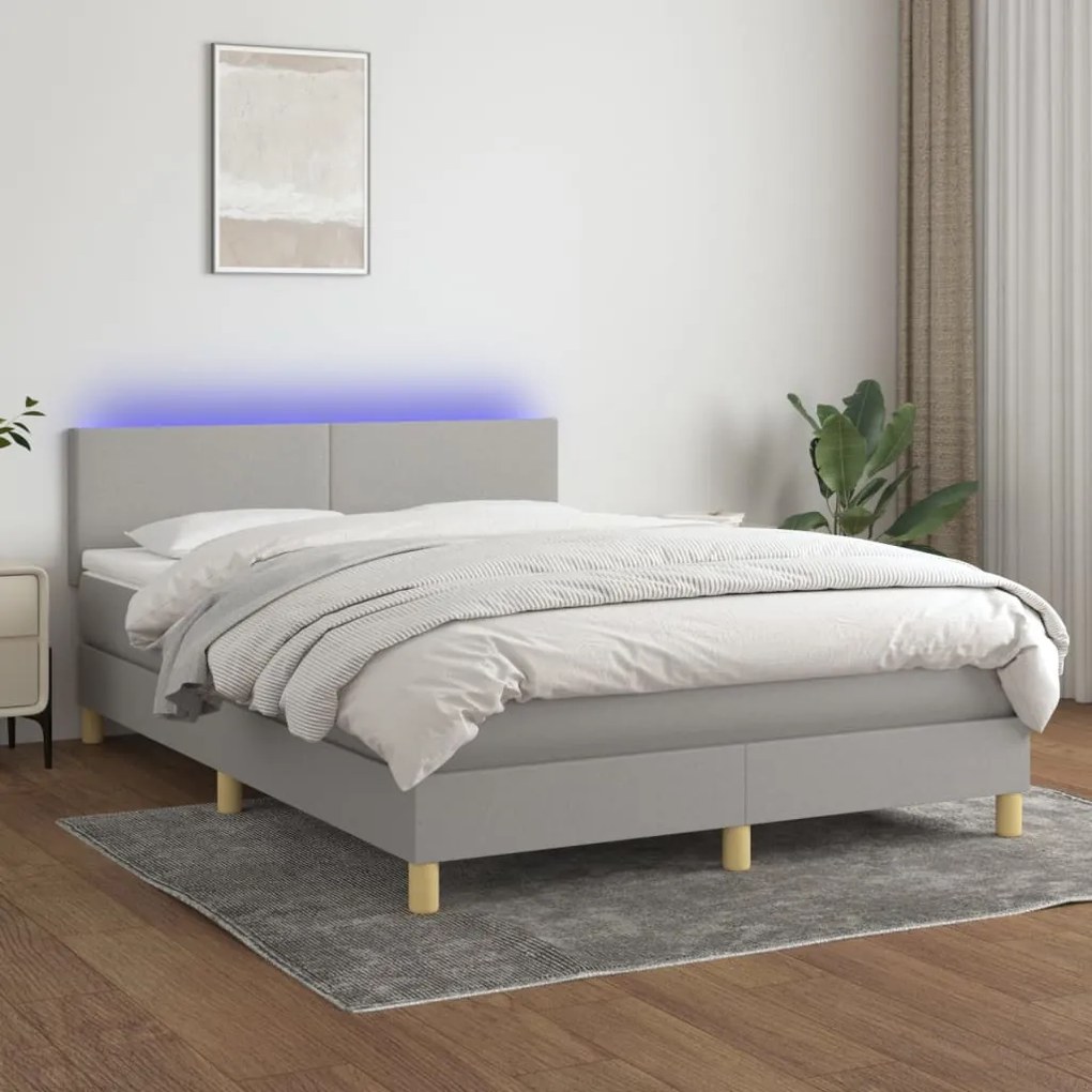 Κρεβάτι Boxspring με Στρώμα & LED Αν.Γκρι 140x190εκ. Υφασμάτινο