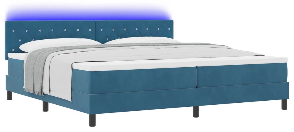 vidaXL κρεβάτι με στρώμα & LED σε σκούρο μπλε 200x200 εκ από βελούδο