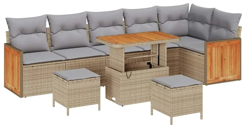 vidaXL Σετ Καναπέ Κήπου με μαξιλάρι 9 pcs μπεζ και ανοιχτό γκρι