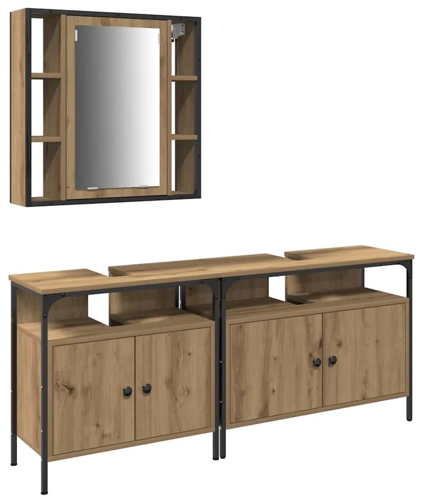 vidaXL Μονάδες Νιπτήρα Μπάνιου με ράφι 3 pcs Καφέ 80 x 30 x 60 cm