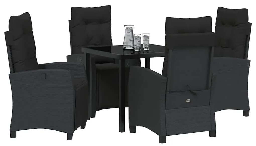 vidaXL Σέτ φαγητού για κήπο με μαξιλάρι 5 pcs Μαύρο συνθετικό ρατάν