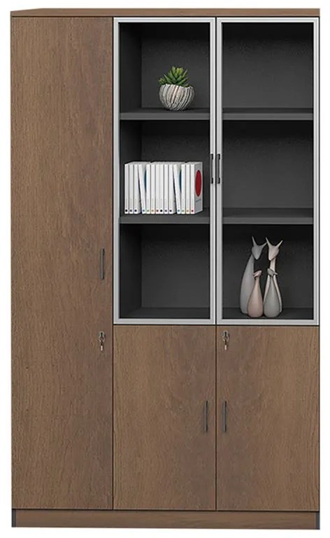 WOODWELL ΕΟ967,LPROLINE Ντουλάπα - Βιβλιοθήκη Γραφείου Αριστερή, Πεντάφυλλη (2 Γυάλινα) Καρυδί Δρυς-Μαύρο 120x40x200cm ΕΟ967,L