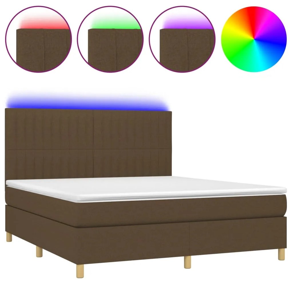 vidaXL Κρεβάτι Boxspring με Στρώμα &amp; LED Σκ.Καφέ 160x200εκ. Υφασμάτινο