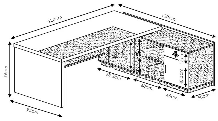 Γραφείο με δεξιά γωνία Oscar καρυδί-ανθρακί 200x180x76εκ 200x180x76 εκ.