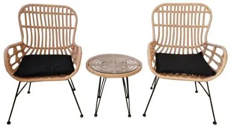 SALSA Duo Set Καθιστικό Μεταλλικό Μαύρο/Wicker Φυσικό Τραπ:D.45x44cm/Πολ:56x57x87cm Ε287,S