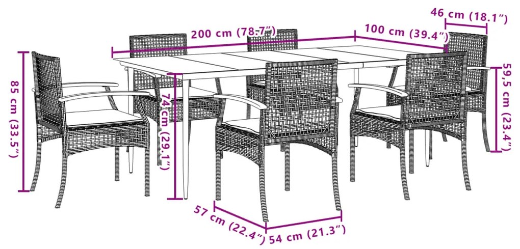 vidaXL Σετ Τραπεζαρίας Κήπου 7 τεμ. Μπεζ Συνθετικό Ρατάν με Μαξιλάρια