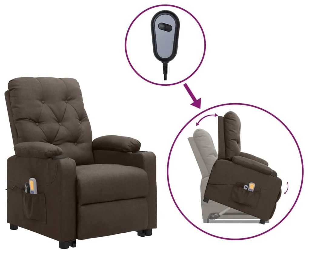 Πολυθρόνα Μασάζ με Ανύψωση Καφέ Υφασμάτινη
