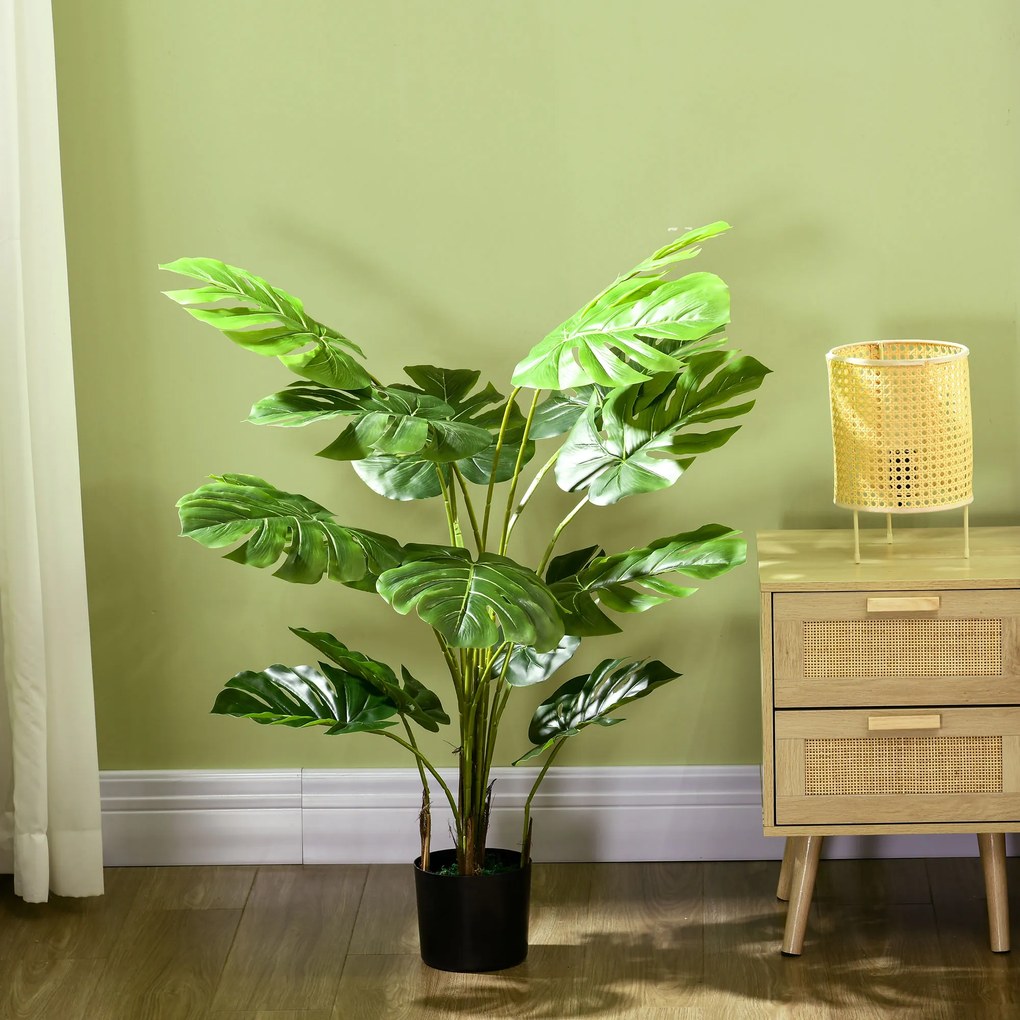 HOMCOM Τεχνητό φυτό Ρεαλιστικό τεχνητό φυτό Monstera Deliciosa, 1 γλάστρα και τσιμεντένια γη, 17,5 cm x 17,5 cm x 120 cm, Πράσινο