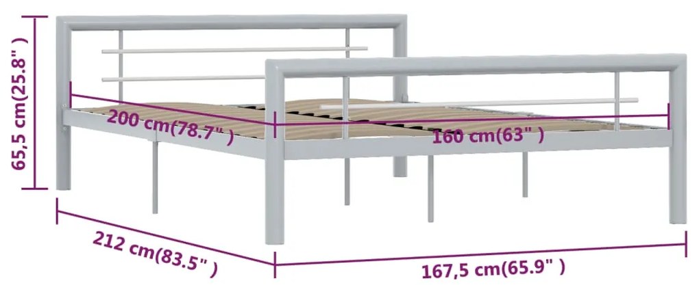 Πλαίσιο Κρεβατιού Γκρι / Λευκό 160 x 200 εκ. Μεταλλικό - Γκρι