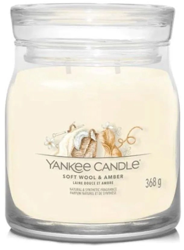 Αρωματικό Κερί Soft Wool &amp; Amber Medium 1721078E 9,3x11,4cm Cream Yankee Candle Wax,Glass