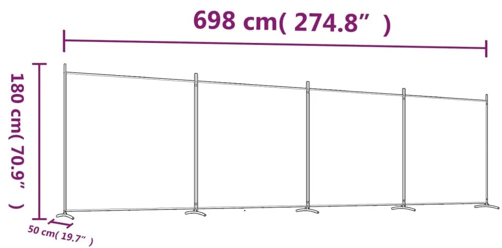 Διαχωριστικό Δωματίου με 4 Πάνελ Μαύρο 698x180 εκ. από Ύφασμα - Μαύρο