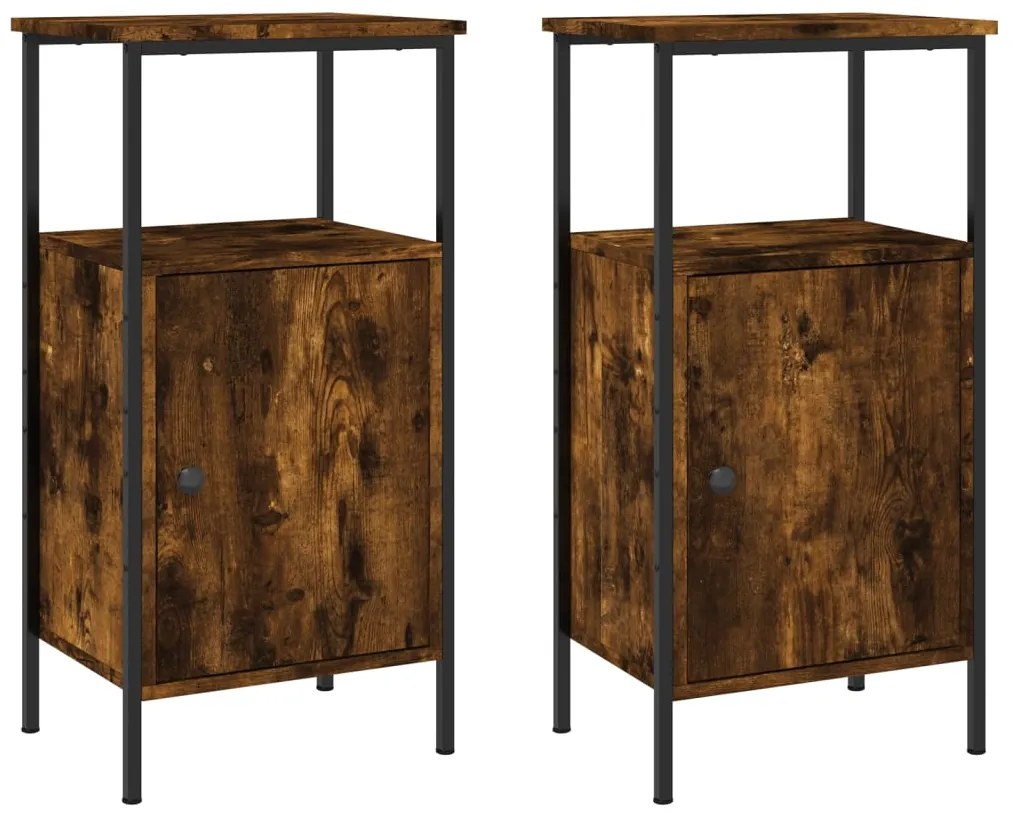 vidaXL Κομοδίνα 2 τεμ. Καπνιστή Δρυς 41 x 31 x 80 εκ. Επεξεργ. Ξύλο