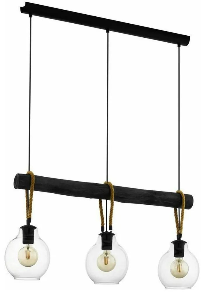 Φωτιστικό Οροφής - Ράγα 43618 Roding 3/E27 Wood Rope Black-Beige Eglo Metal,Wood