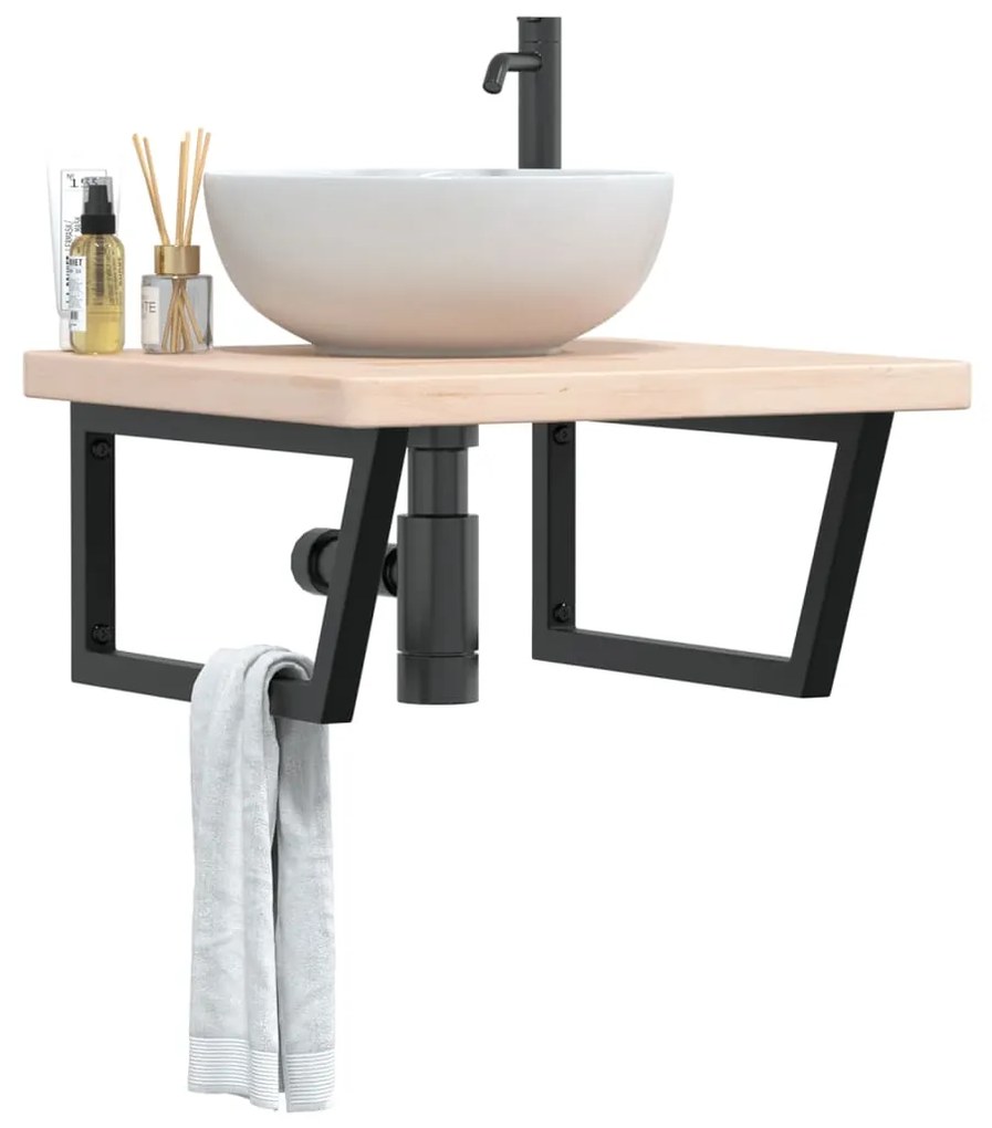 Ράφι Νιπτήρα Τοίχου από Ατσάλι / Μασίφ Ξύλο Δρυός