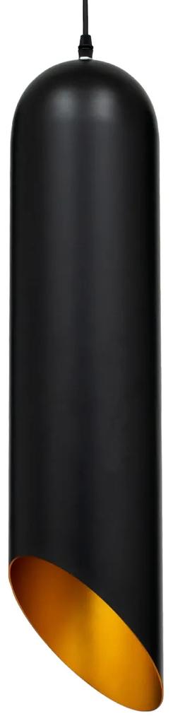 CARSON 01529 Μοντέρνο Κρεμαστό Φωτιστικό Οροφής Μονόφωτο Μαύρο - Χρυσό Μεταλλικό Καμπάνα Φ15 x Υ68cm