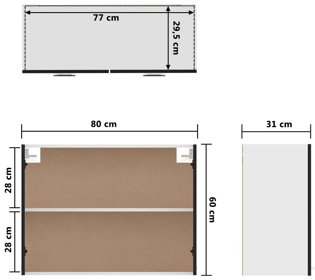 Ντουλάπι Κρεμαστό Μαύρο 80 x 31 x 60 εκ. από Επεξ. Ξύλο - Μαύρο