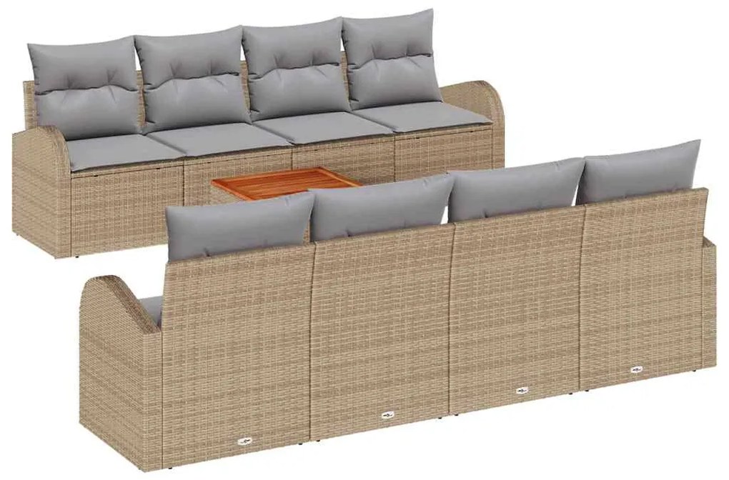 vidaXL Σετ Καναπέ Κήπου 9 pcs Μπεζ Πολυ ράταν