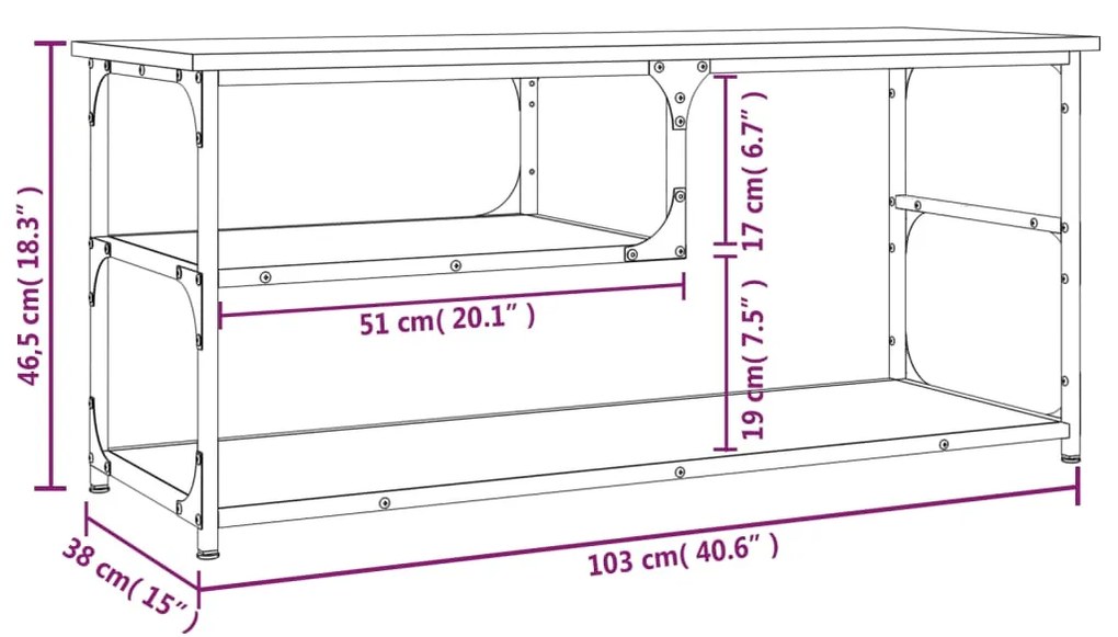 Έπιπλο Τηλεόρασης Μαύρο 103x38x46,5 εκ. Επεξεργ. Ξύλο &amp; Ατσάλι - Μαύρο