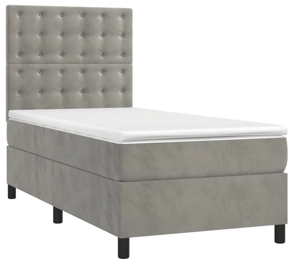 vidaXL Κρεβάτι Boxspring με Στρώμα Ανοιχτό Γκρι 90x190 εκ. Βελούδινο