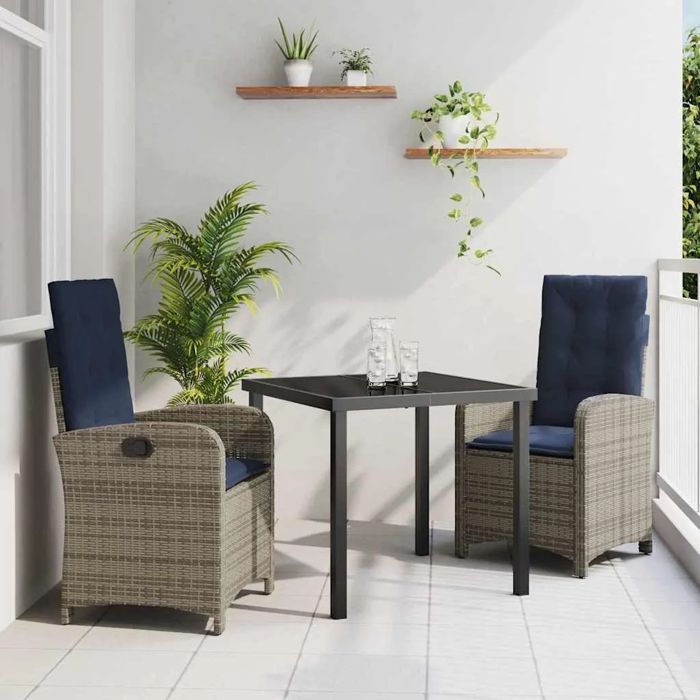 vidaXL Σέτ φαγητού για κήπο 3 pcs Γκρι συνθετικό ρατάν